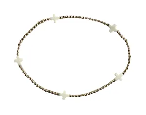 ENewton Signature Cross Small Gold Pattern 2mm Bead Bracelet - Off White