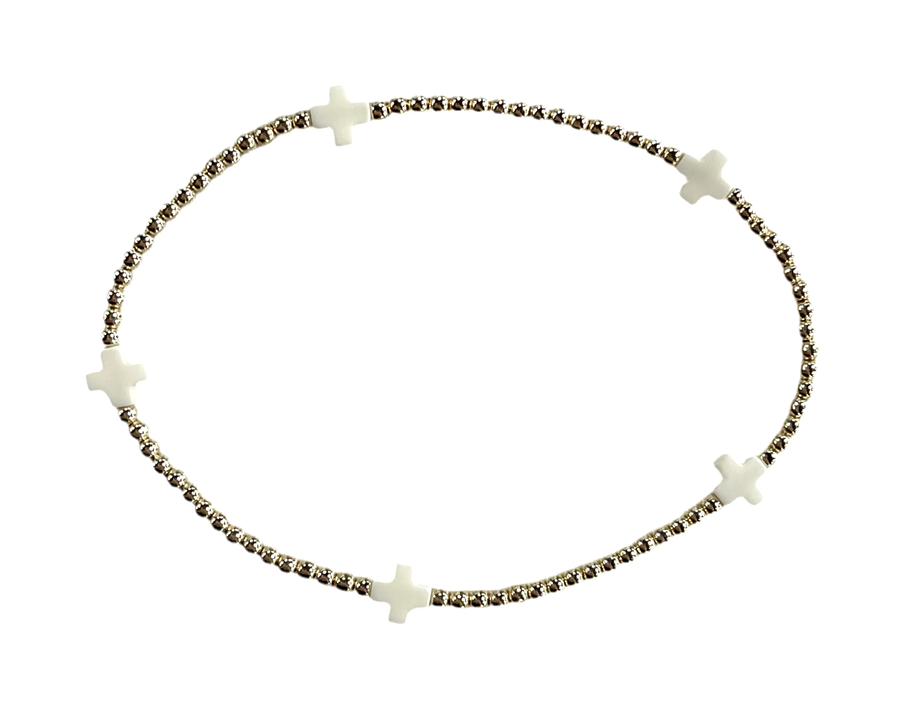 ENewton Signature Cross Small Gold Pattern 2mm Bead Bracelet - Off White