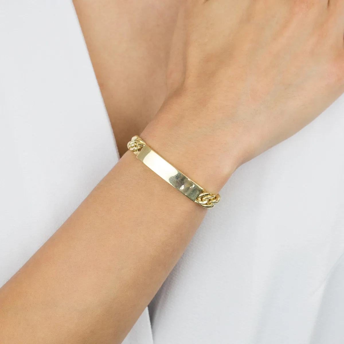 Engravable Hollow Double Curb Bar Chain Bracelet
