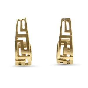 Estate 14k Yellow Gold Greek Key J-Hoop Earrings