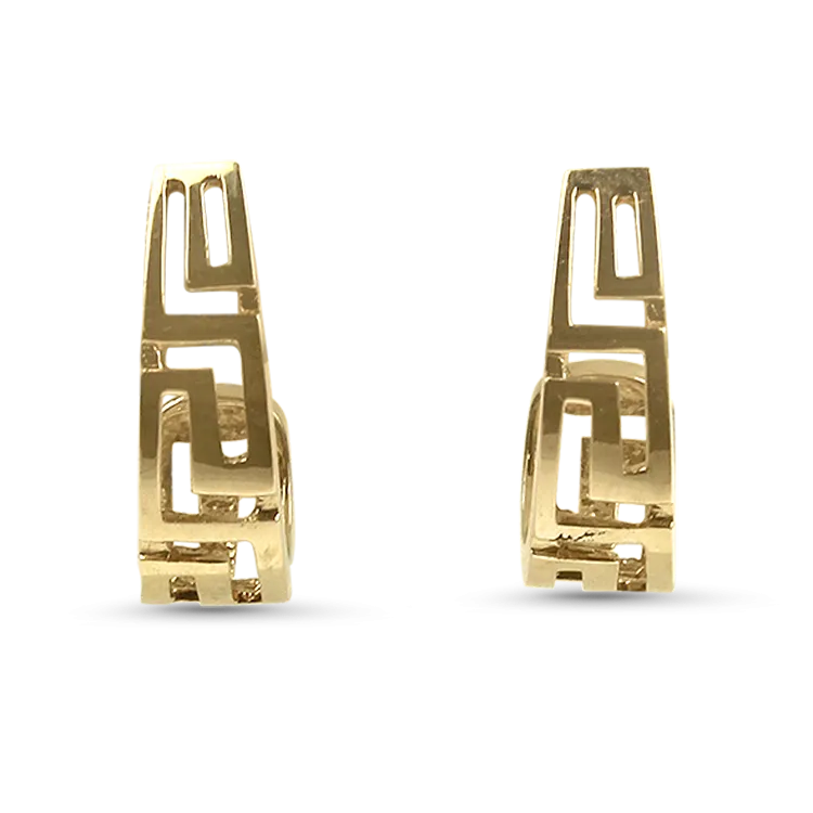 Estate 14k Yellow Gold Greek Key J-Hoop Earrings