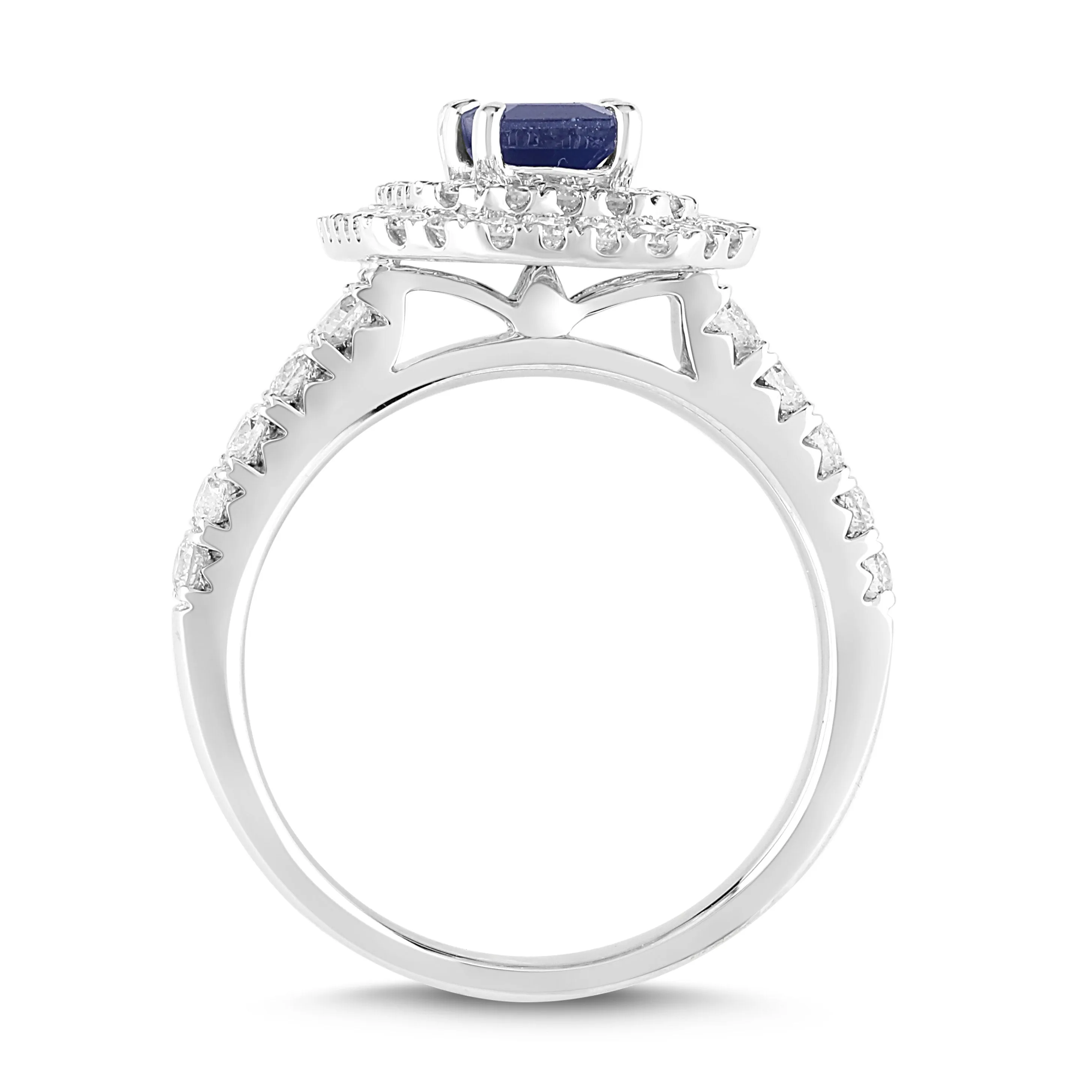 Facets of Love Brilliant Emerald Sapphire Ring with 0.80ct of Diamonds in 18ct White Gold