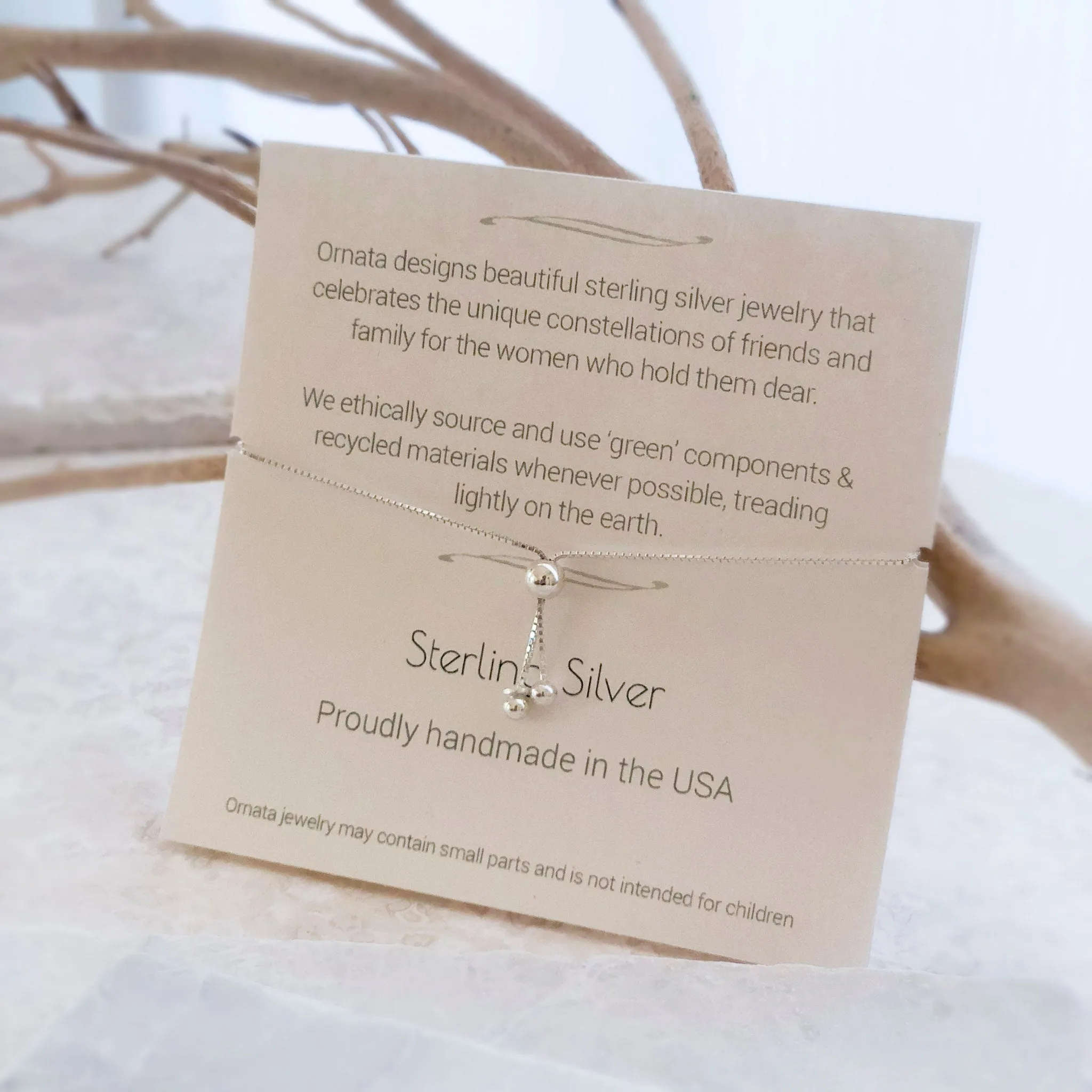 “Family of Five” Sterling Silver Bolo Bracelet on Personalized Jewelry Card