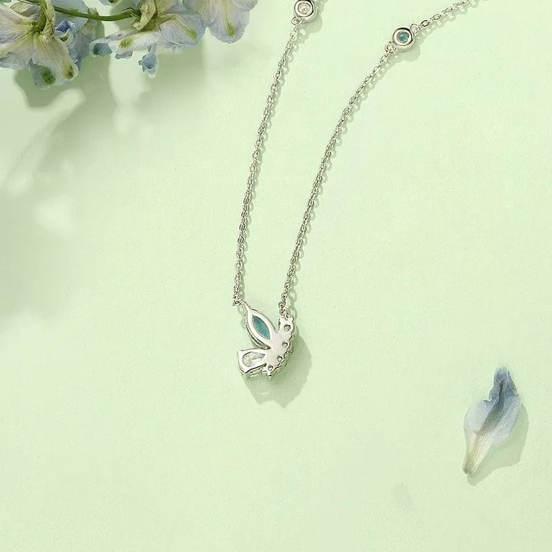 FANCIME "Aqua Joy" Flying Butterfly Sterling Silver Necklace