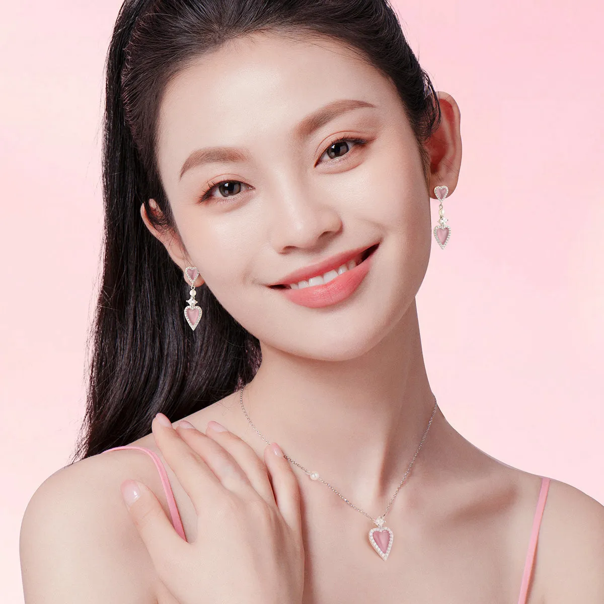 FANCIME "Pink Moment" Pink Heart Sterling Silver Necklace