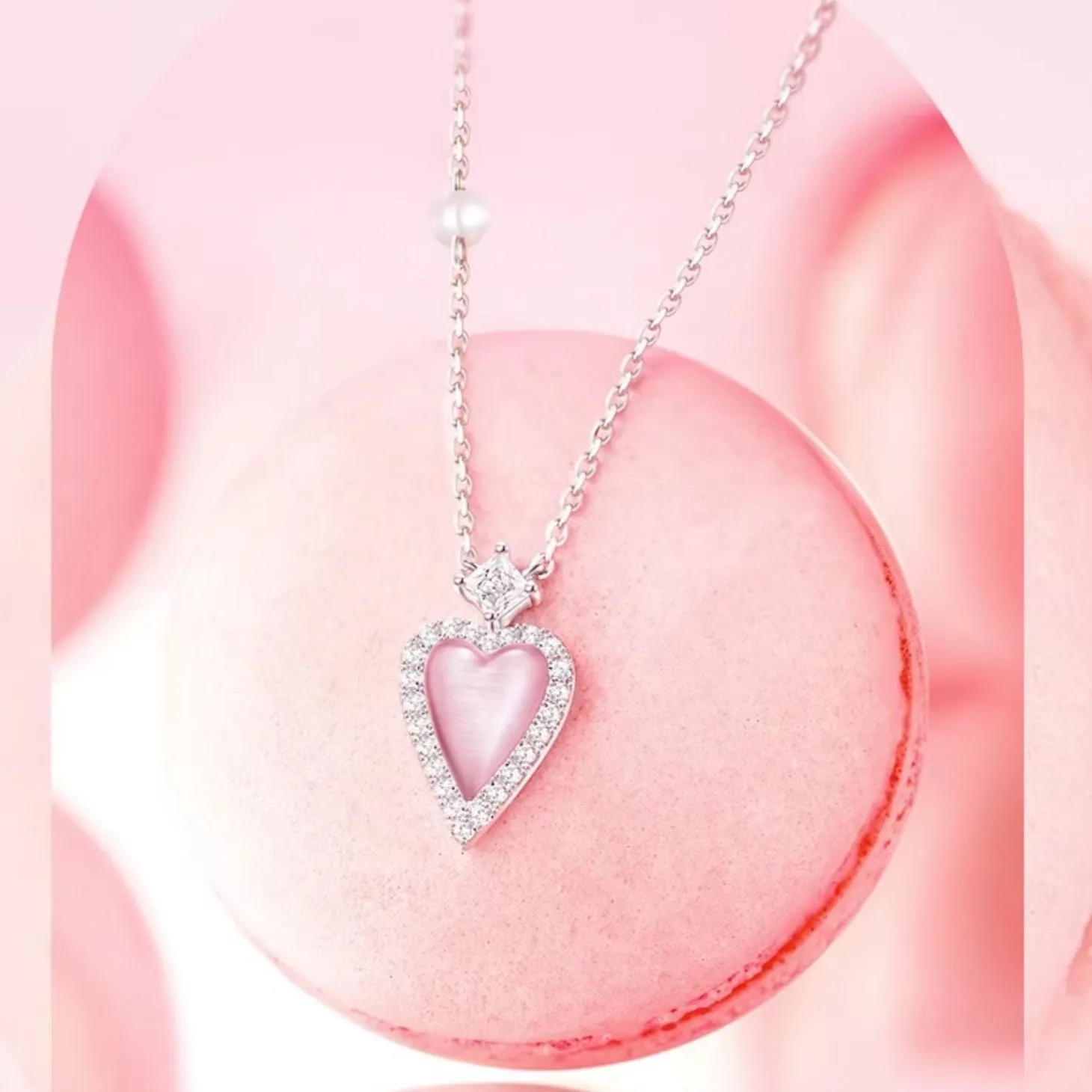 FANCIME "Pink Moment" Pink Heart Sterling Silver Necklace