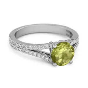 Felicity Design 925 Silver 0.50 Ctw Peridot Solitaire Accents Ring