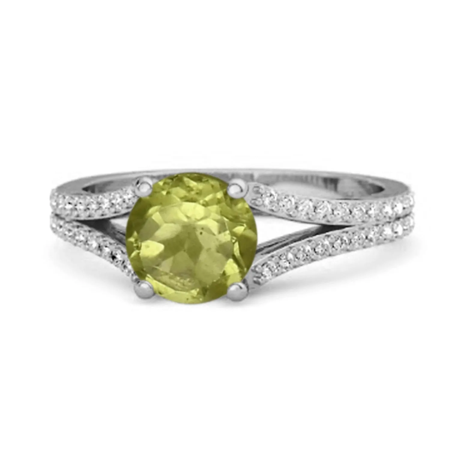 Felicity Design 925 Silver 0.50 Ctw Peridot Solitaire Accents Ring