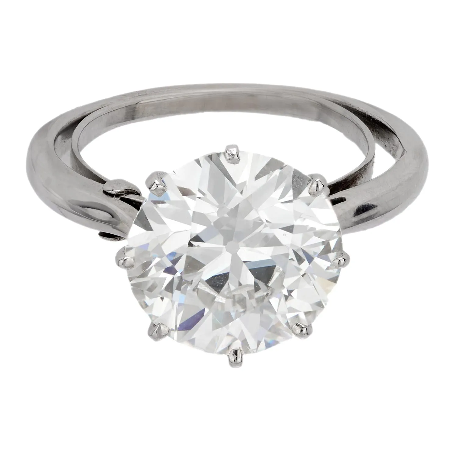 French GIA 4.13 carat old European cut diamond 18k white gold engagement ring