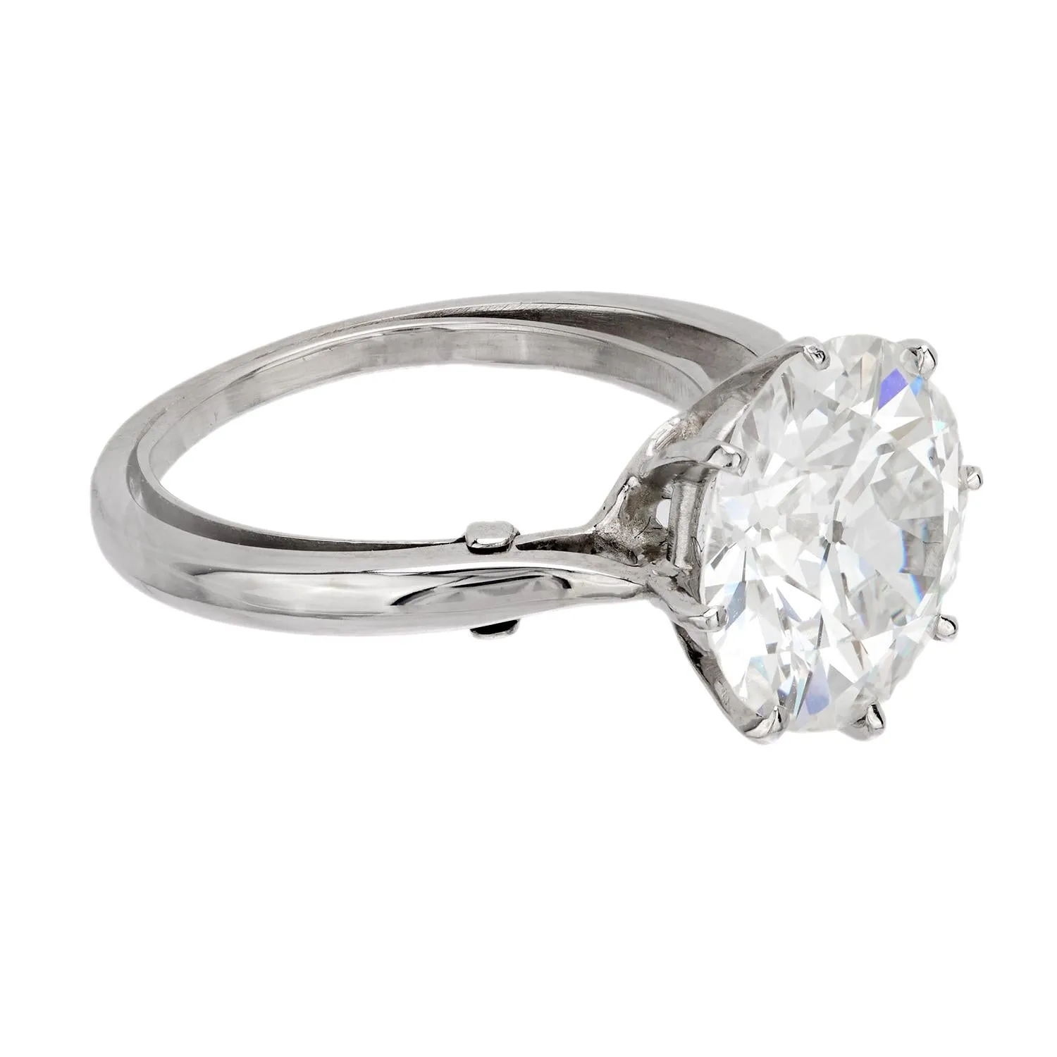 French GIA 4.13 carat old European cut diamond 18k white gold engagement ring