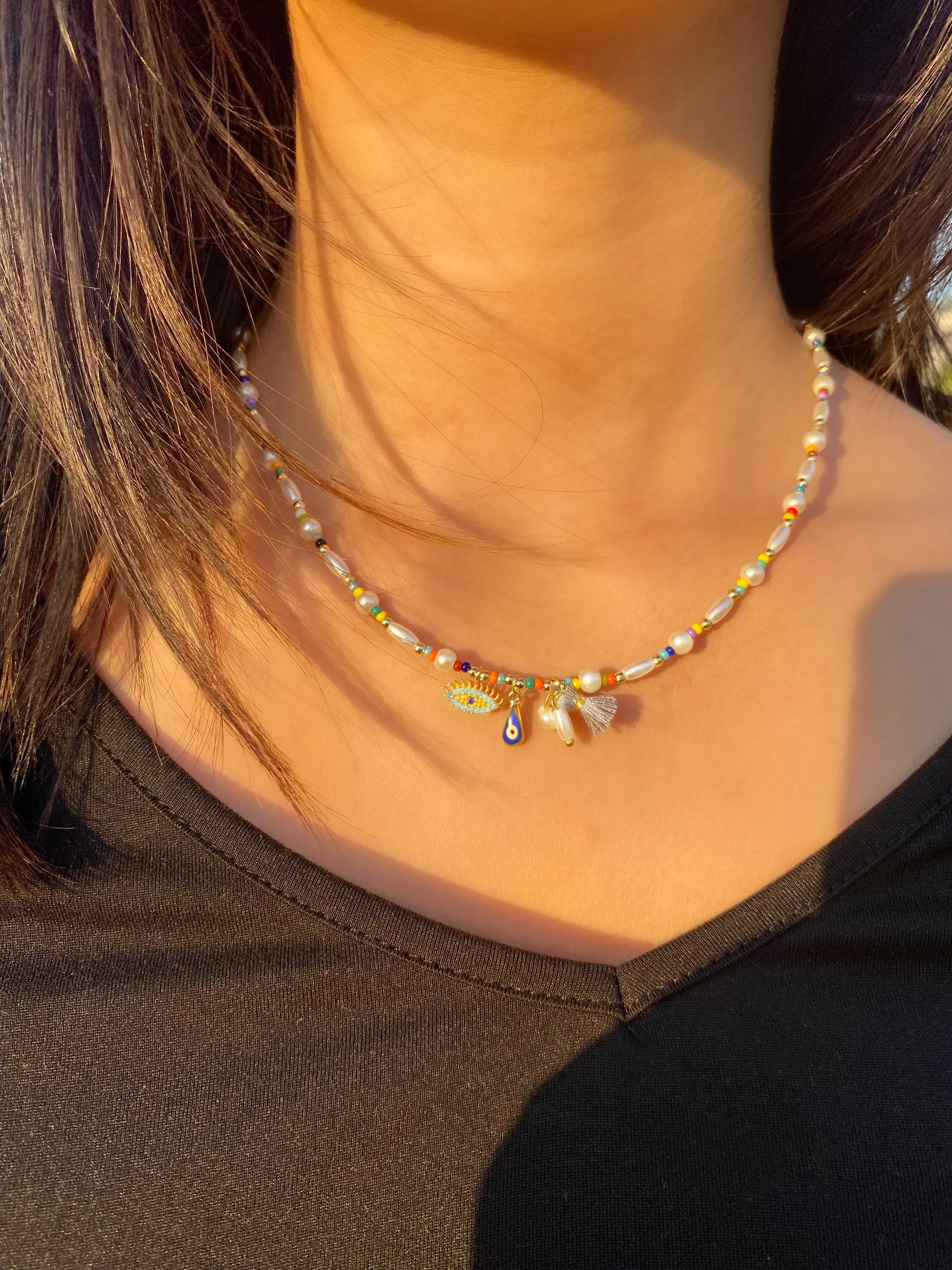 Fresh Evil Eye Pearl Necklace