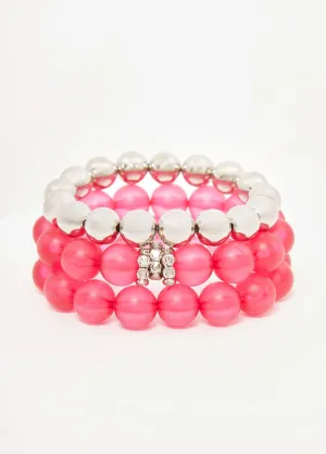 Frosted Bead & Crystal Bracelet Set