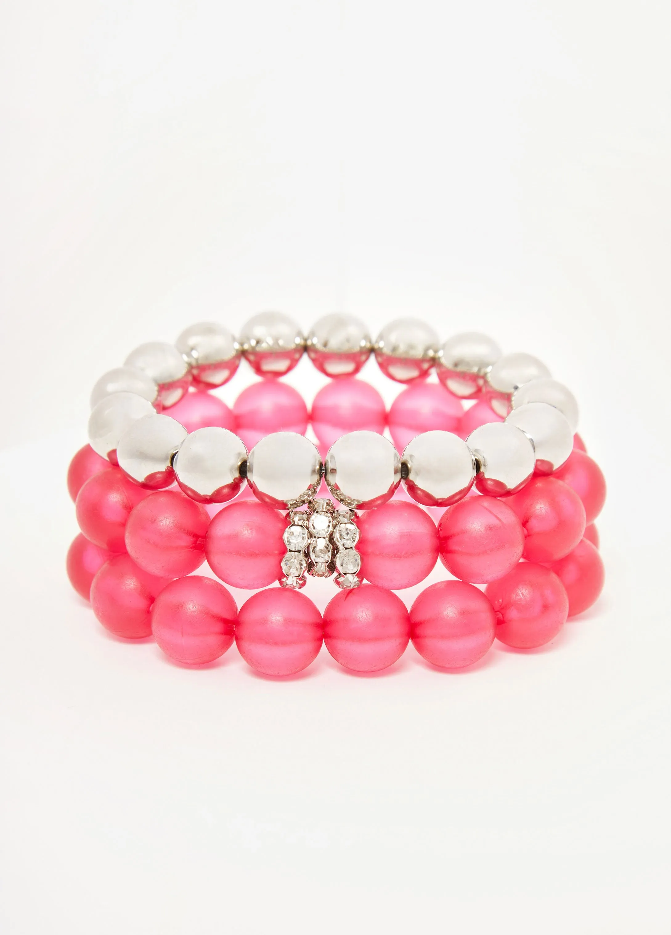 Frosted Bead & Crystal Bracelet Set
