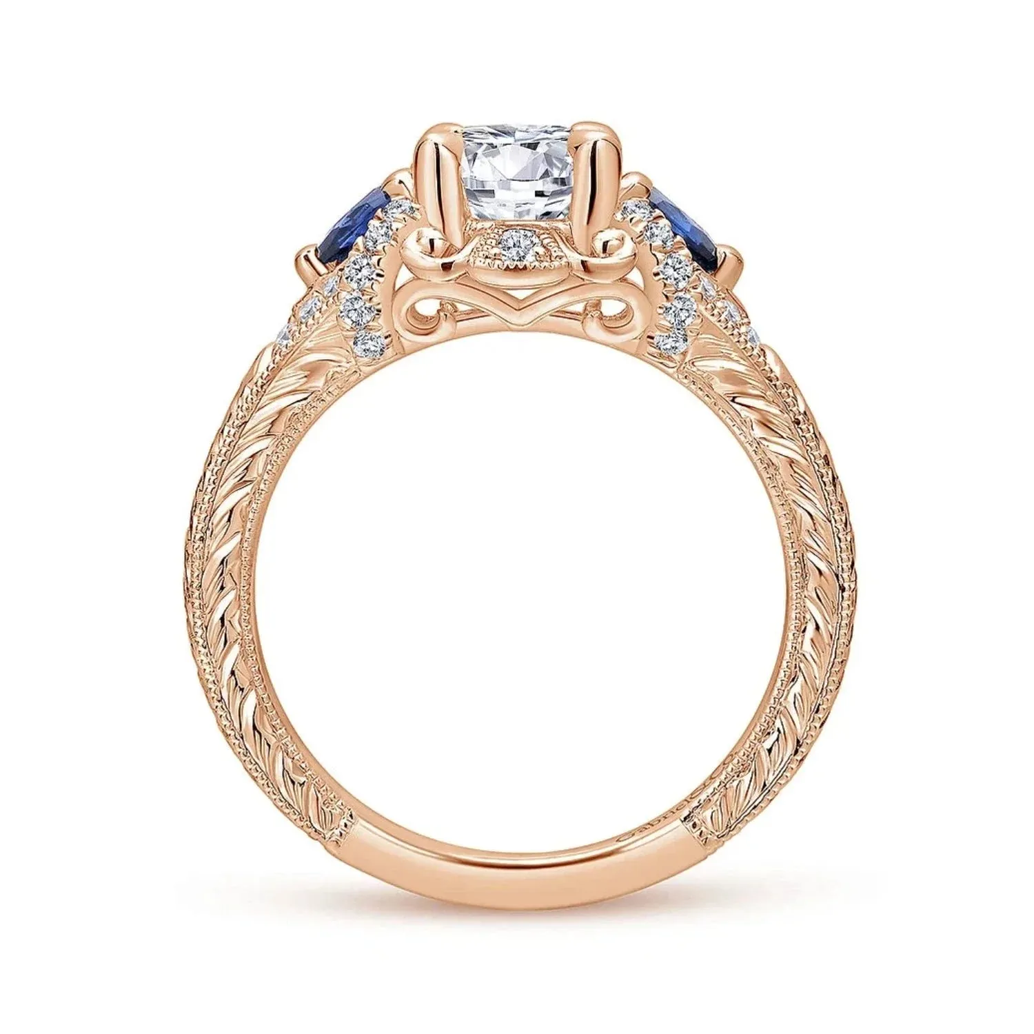 Gabriel & Co. "Chrystie" Diamond & Blue Sapphire Halo Engagement Ring