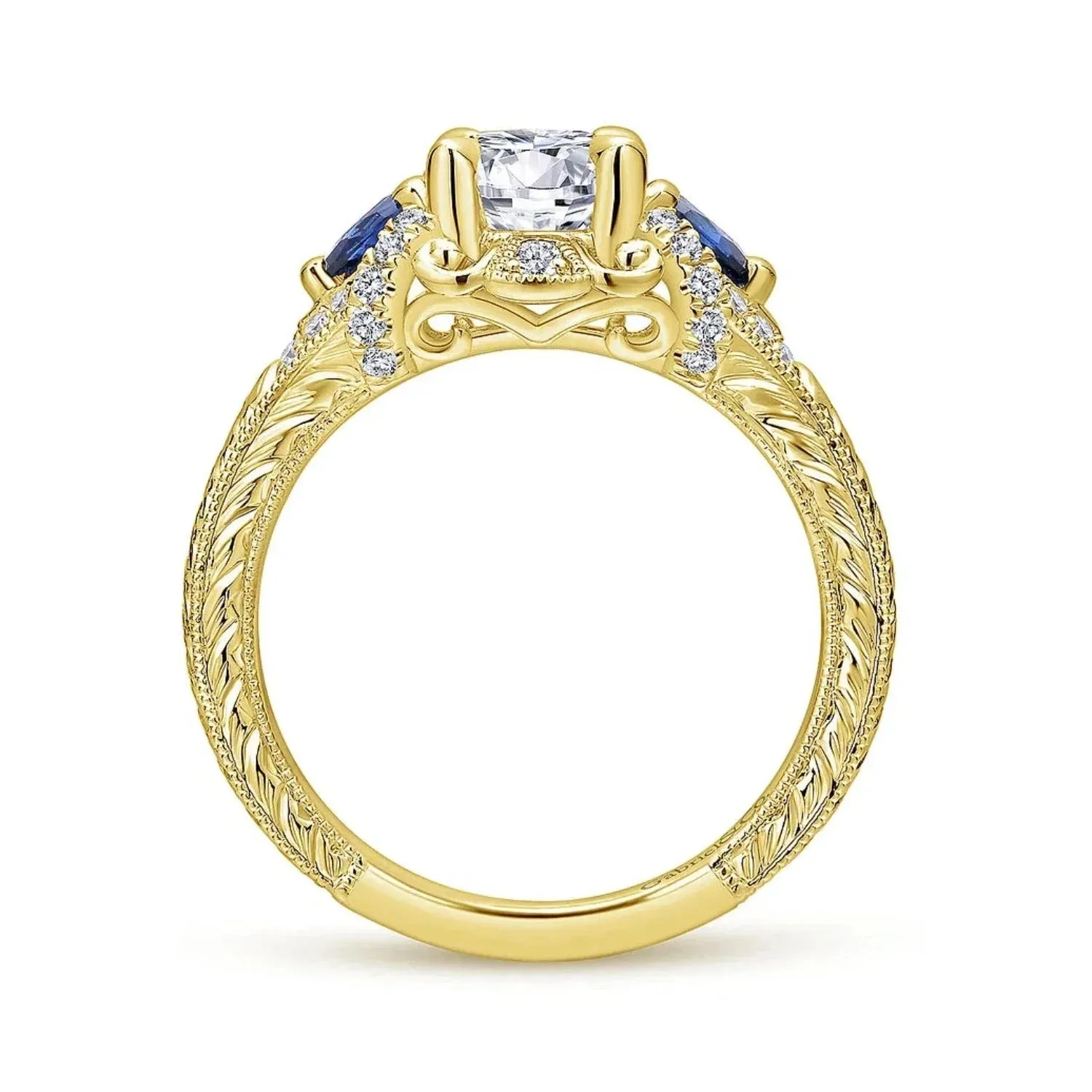Gabriel & Co. "Chrystie" Diamond & Blue Sapphire Halo Engagement Ring