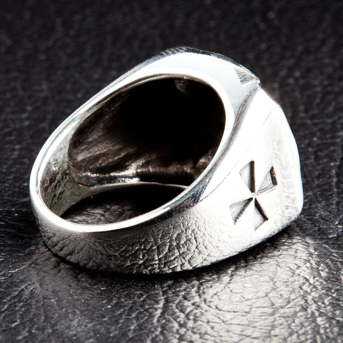 Garnet Cross Sterling Silver Biker Ring