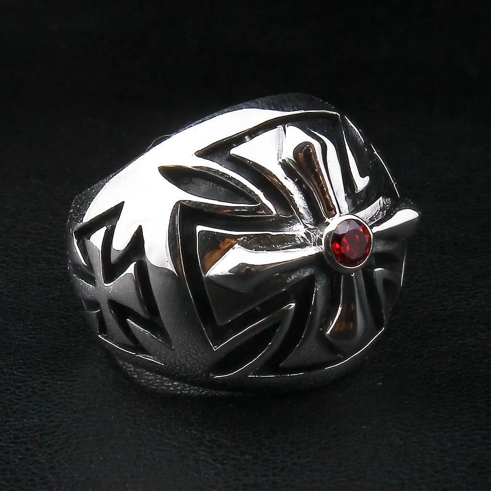 Garnet Sterling Silver Biker Cross Ring