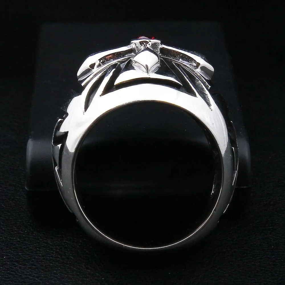 Garnet Sterling Silver Biker Cross Ring