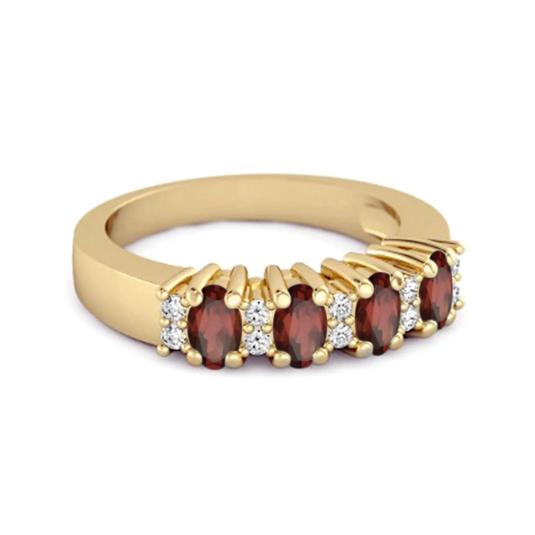Genuine Oval 1.00 Cts Garnet Four Stone 925 Sterling Silver Ring