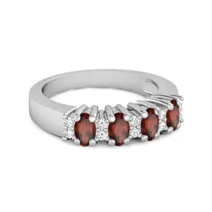 Genuine Oval 1.00 Cts Garnet Four Stone 925 Sterling Silver Ring