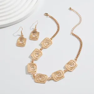 Geometric Gold Silver Plated Spiral Square Earrings Necklace Set