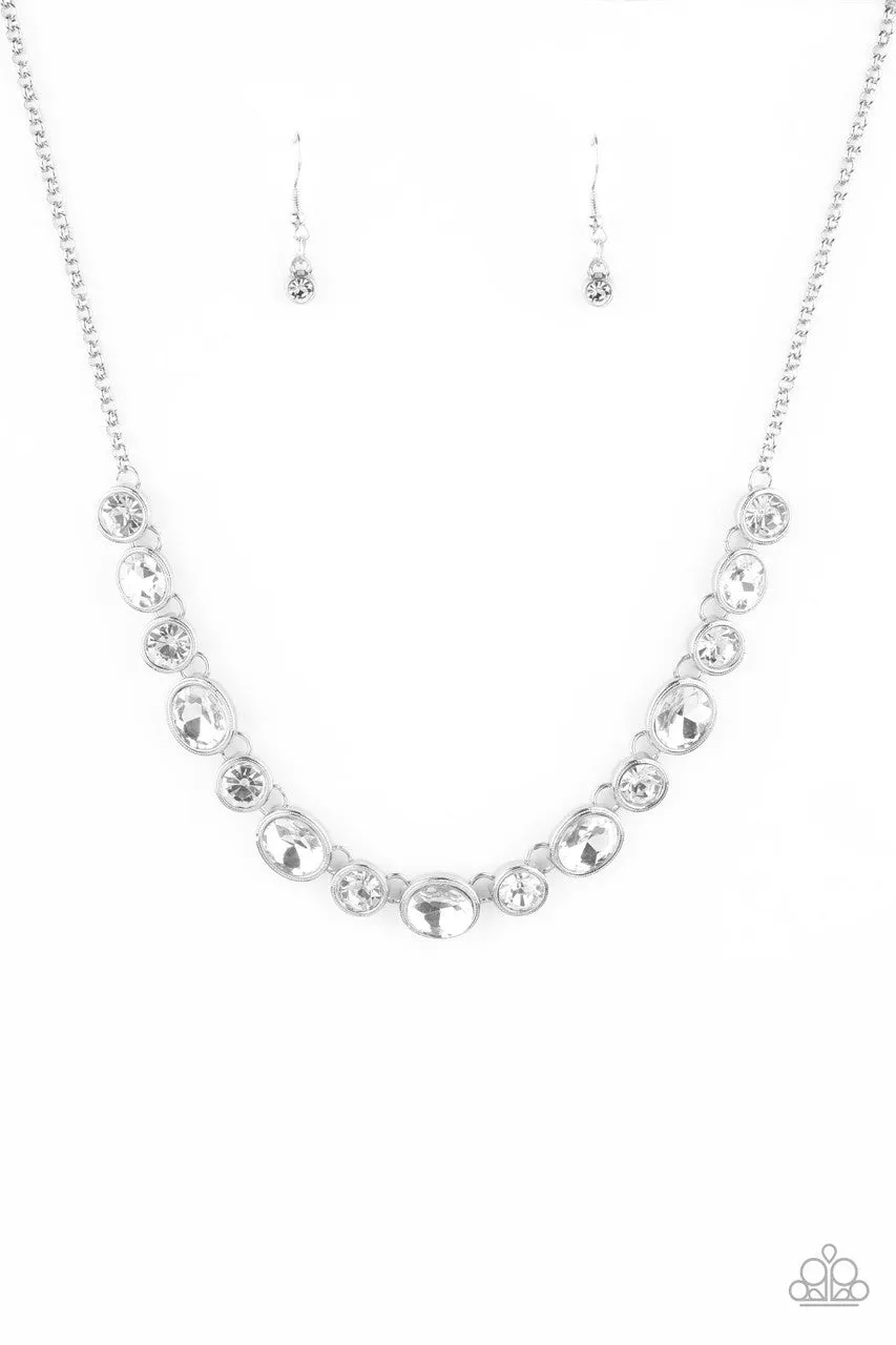 Girls Gotta Glow - White - Oval and Round Rhinestone Paparazzi Short Necklace - November 2020 Life of the Party Exclusive
