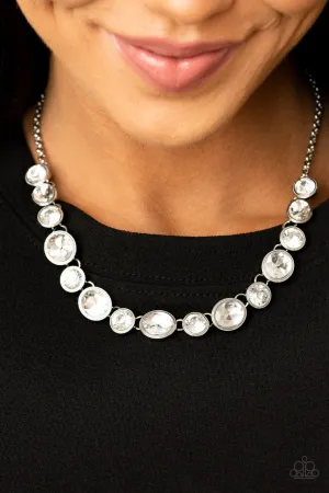 Girls Gotta Glow - White - Oval and Round Rhinestone Paparazzi Short Necklace - November 2020 Life of the Party Exclusive