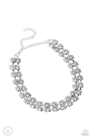 Glistening Gallery - White - Oversized Rhinestone Tiered Paparazzi Choker Necklace - November 2023 Life of the Party Exclusive