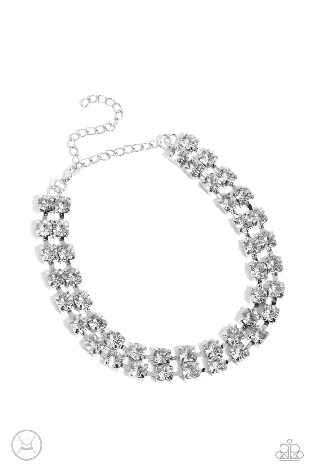Glistening Gallery - White - Oversized Rhinestone Tiered Paparazzi Choker Necklace - November 2023 Life of the Party Exclusive