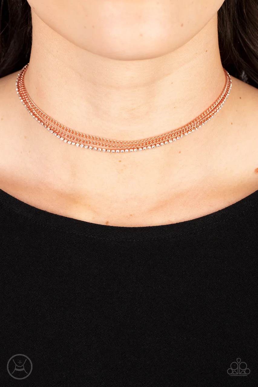 Glitzy Gusto - Copper - White Rhinestone Chain Paparazzi Choker Necklace