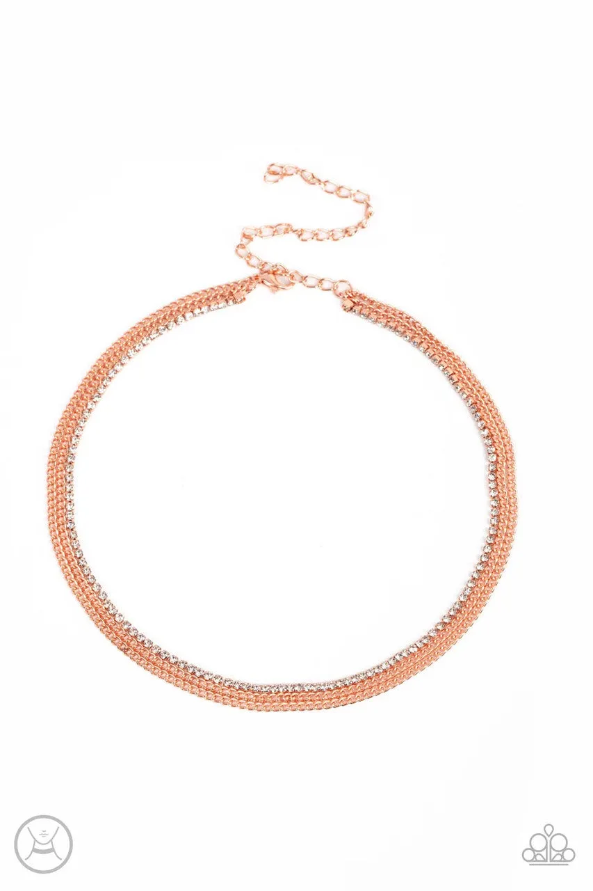 Glitzy Gusto - Copper - White Rhinestone Chain Paparazzi Choker Necklace