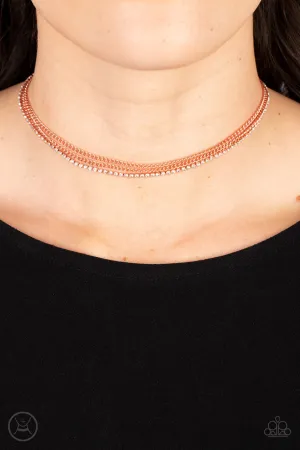 Glitzy Gusto - Copper - White Rhinestone Chain Paparazzi Choker Necklace