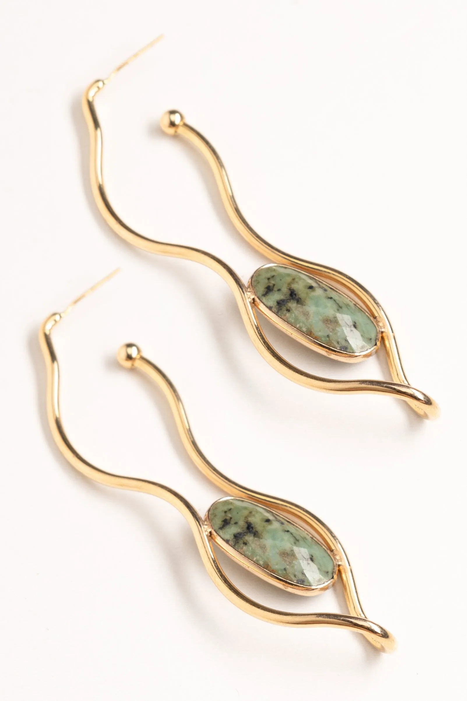 Gold Curved Amazonite Earrings