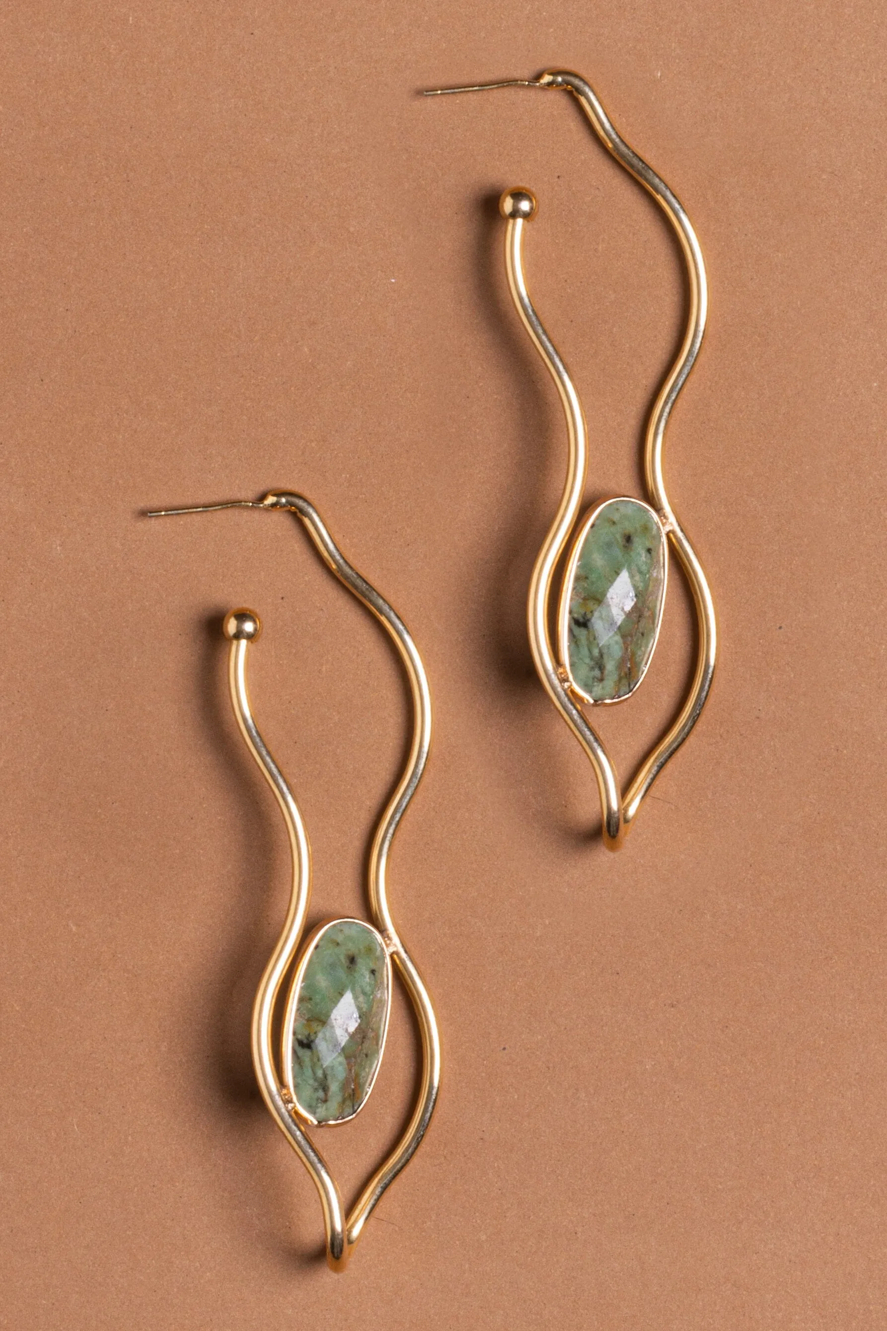 Gold Curved Amazonite Earrings