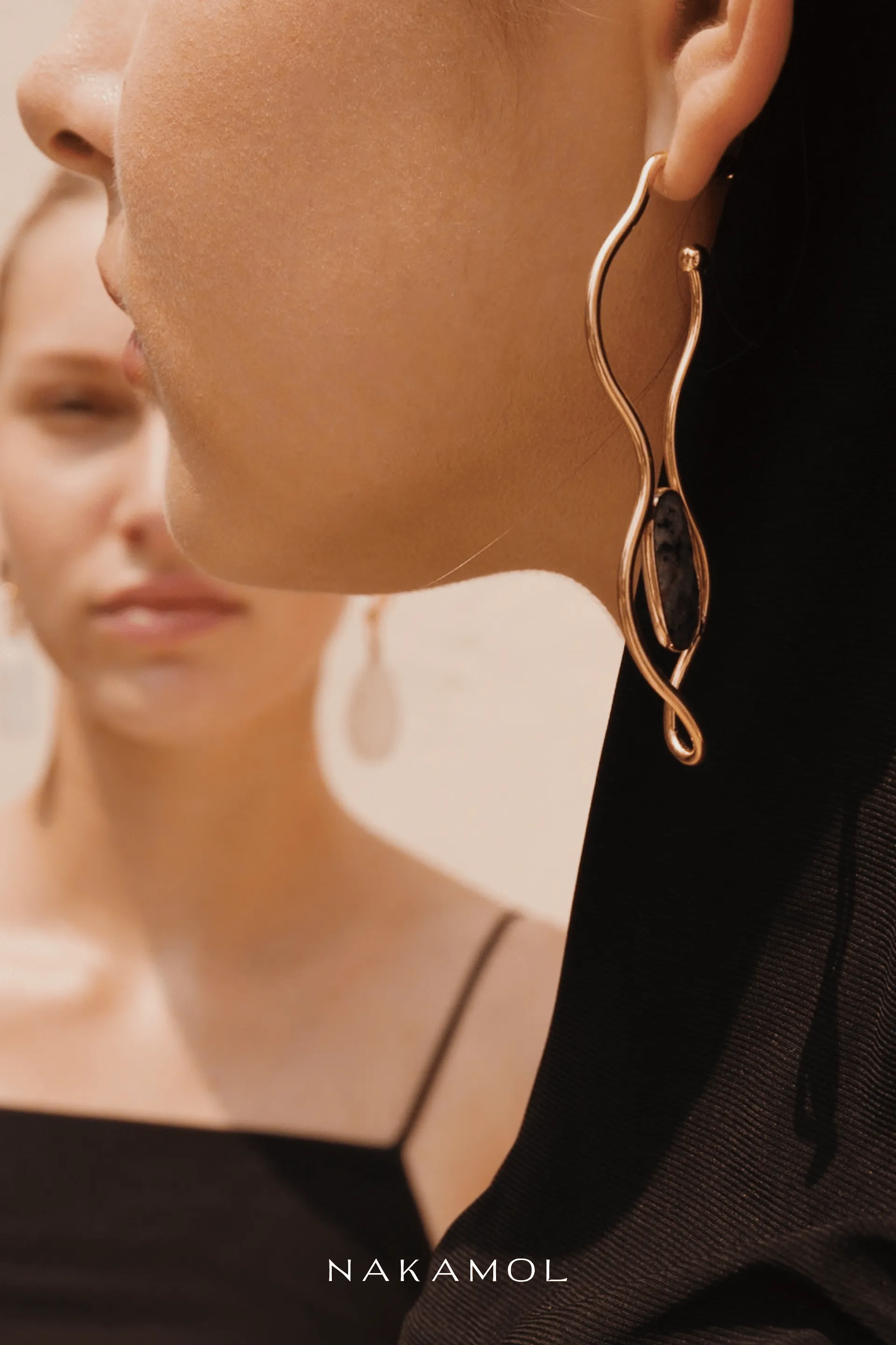 Gold Curved Amazonite Earrings