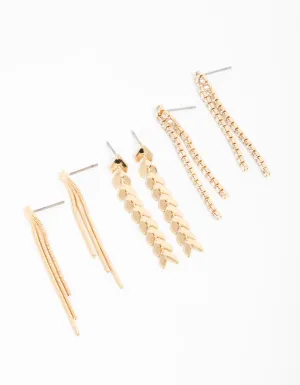 Gold Graduating Drop Earrings 3-Pack