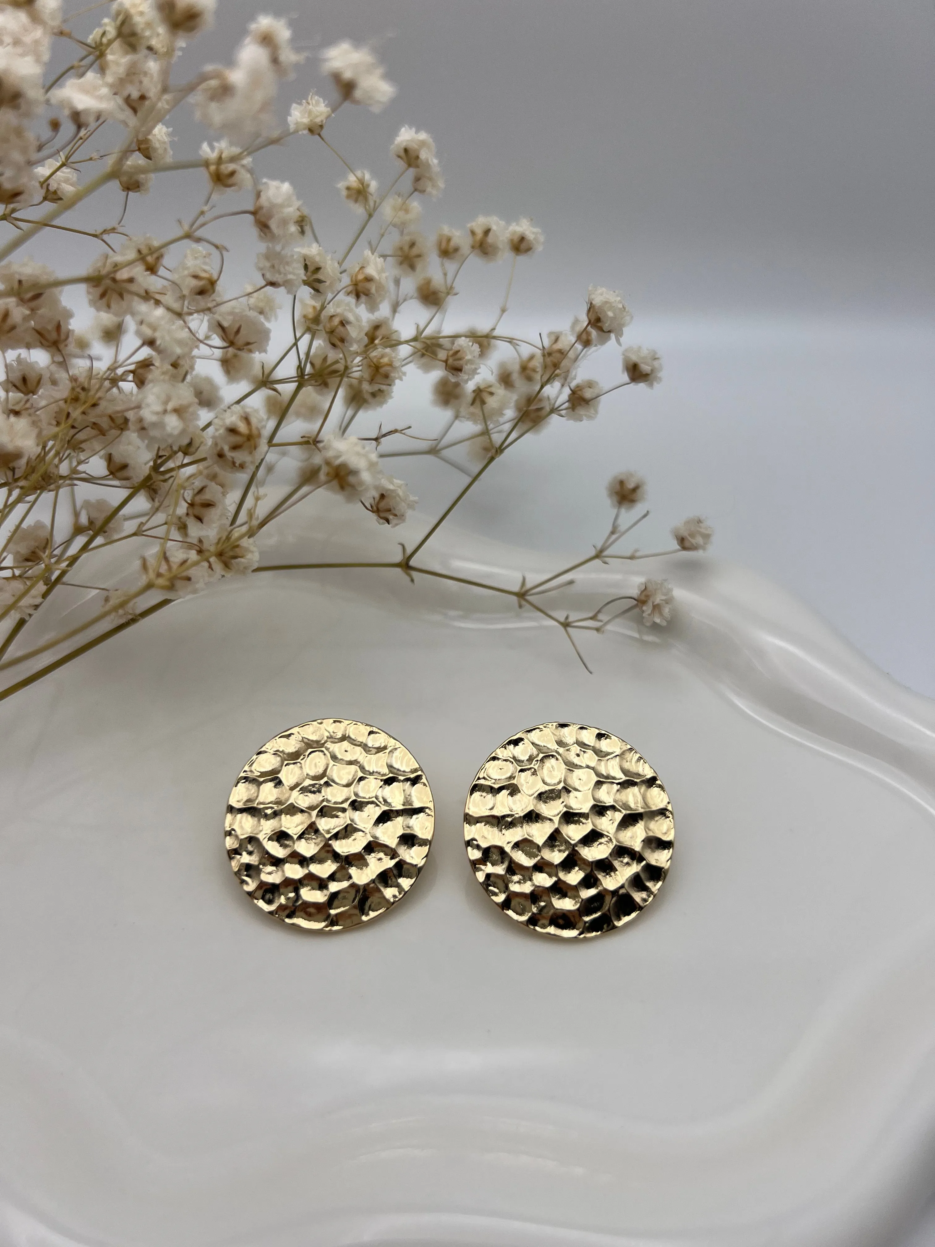 Gold Hammered Stud Earrings