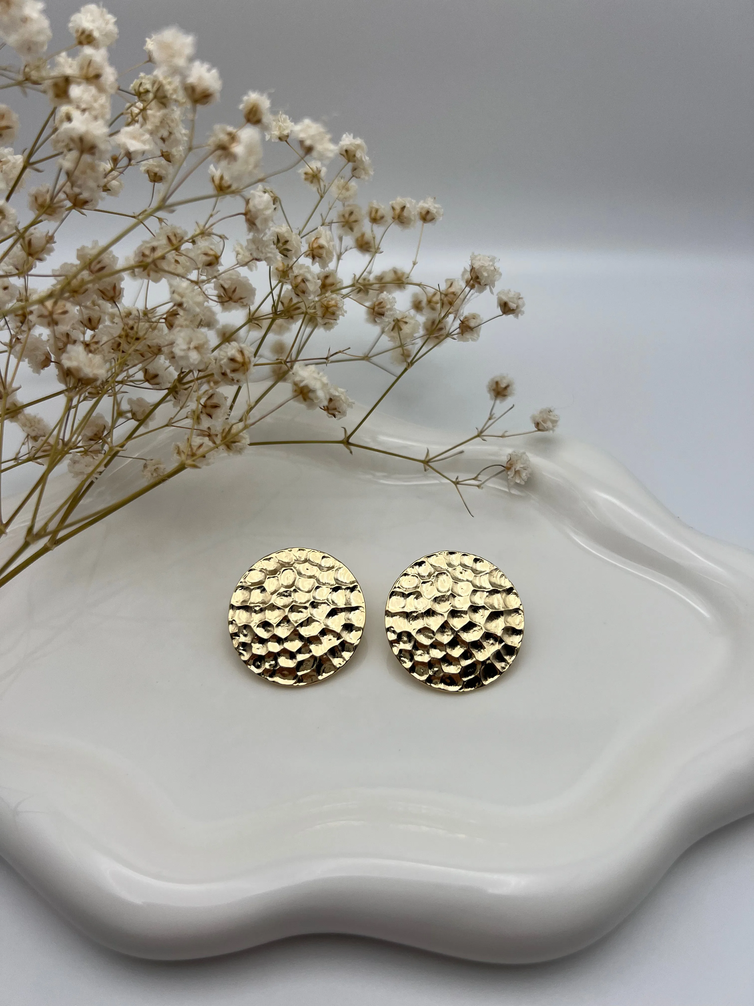 Gold Hammered Stud Earrings