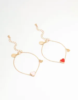 Gold Heart Charm Bracelets 2-Pack