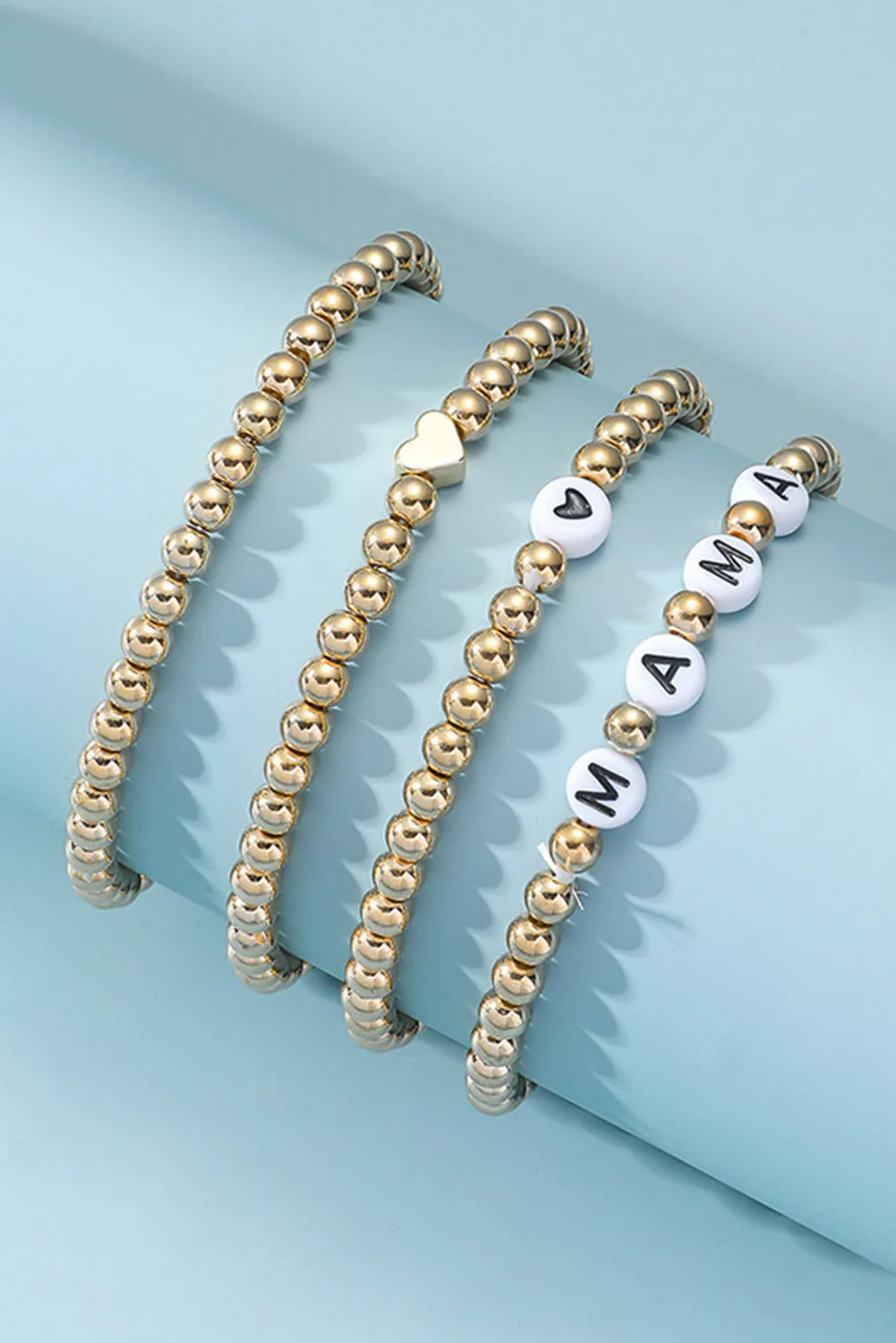 Gold MAMA Heart Bead 4Pcs Bracelets Set