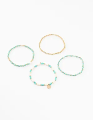Gold Pearl, Beaded & Disc Bracelets 4-Pack