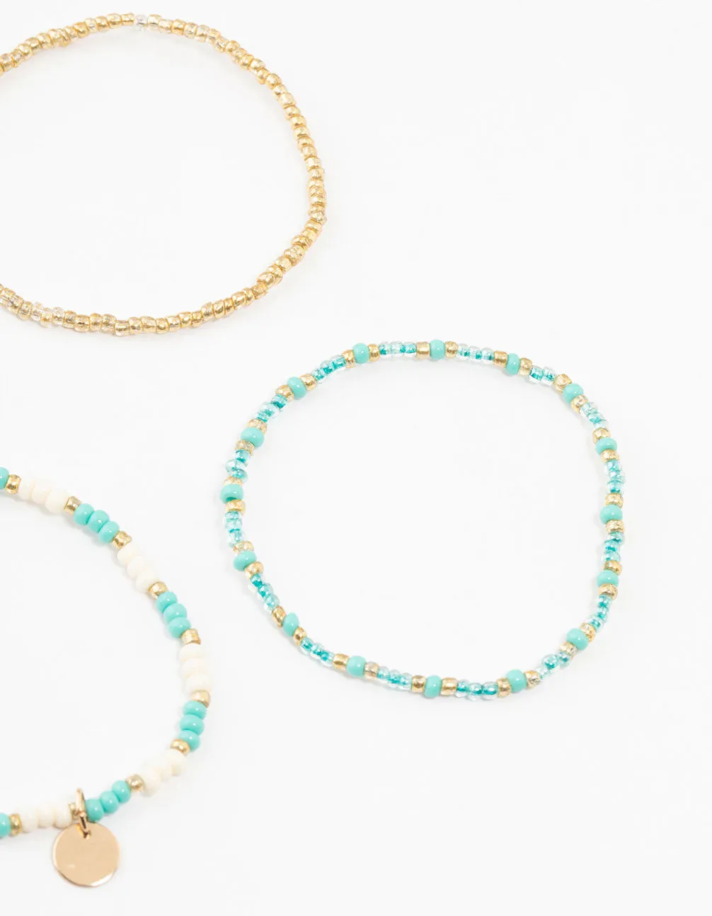Gold Pearl, Beaded & Disc Bracelets 4-Pack