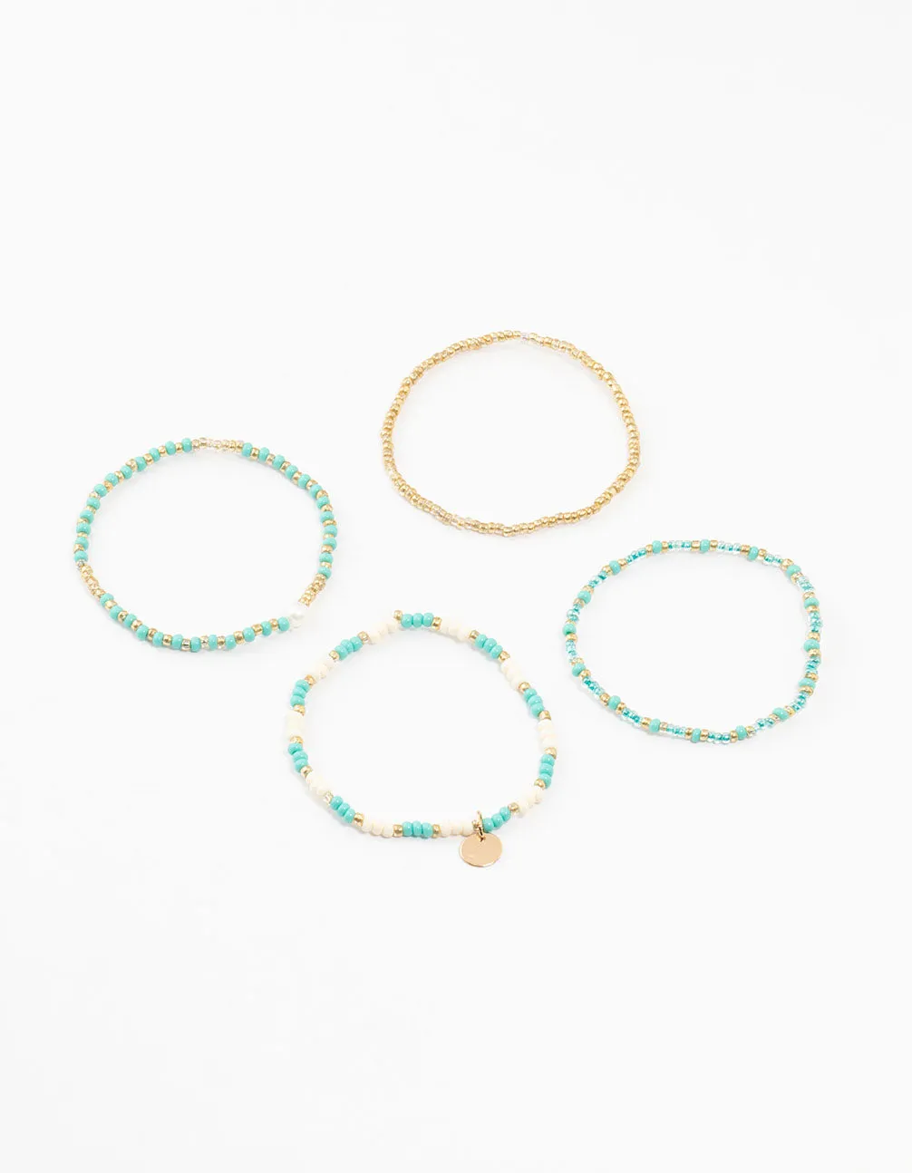 Gold Pearl, Beaded & Disc Bracelets 4-Pack