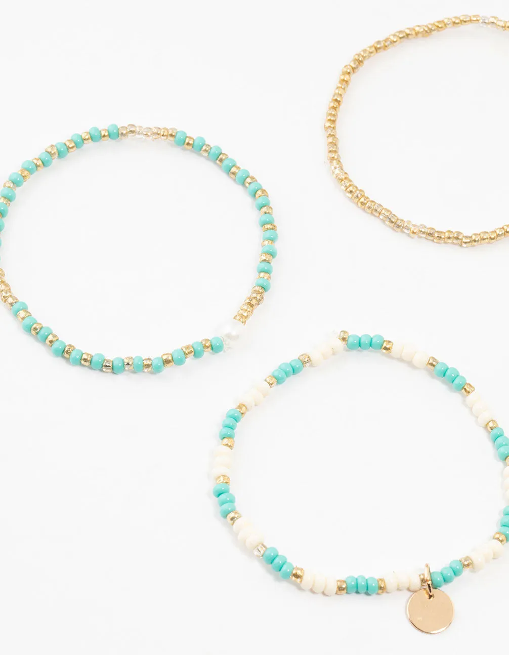 Gold Pearl, Beaded & Disc Bracelets 4-Pack