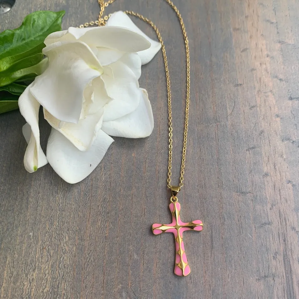 Gold Plated Chain with Enamel Cross Pendant 300-17 | Erika Williner Designs