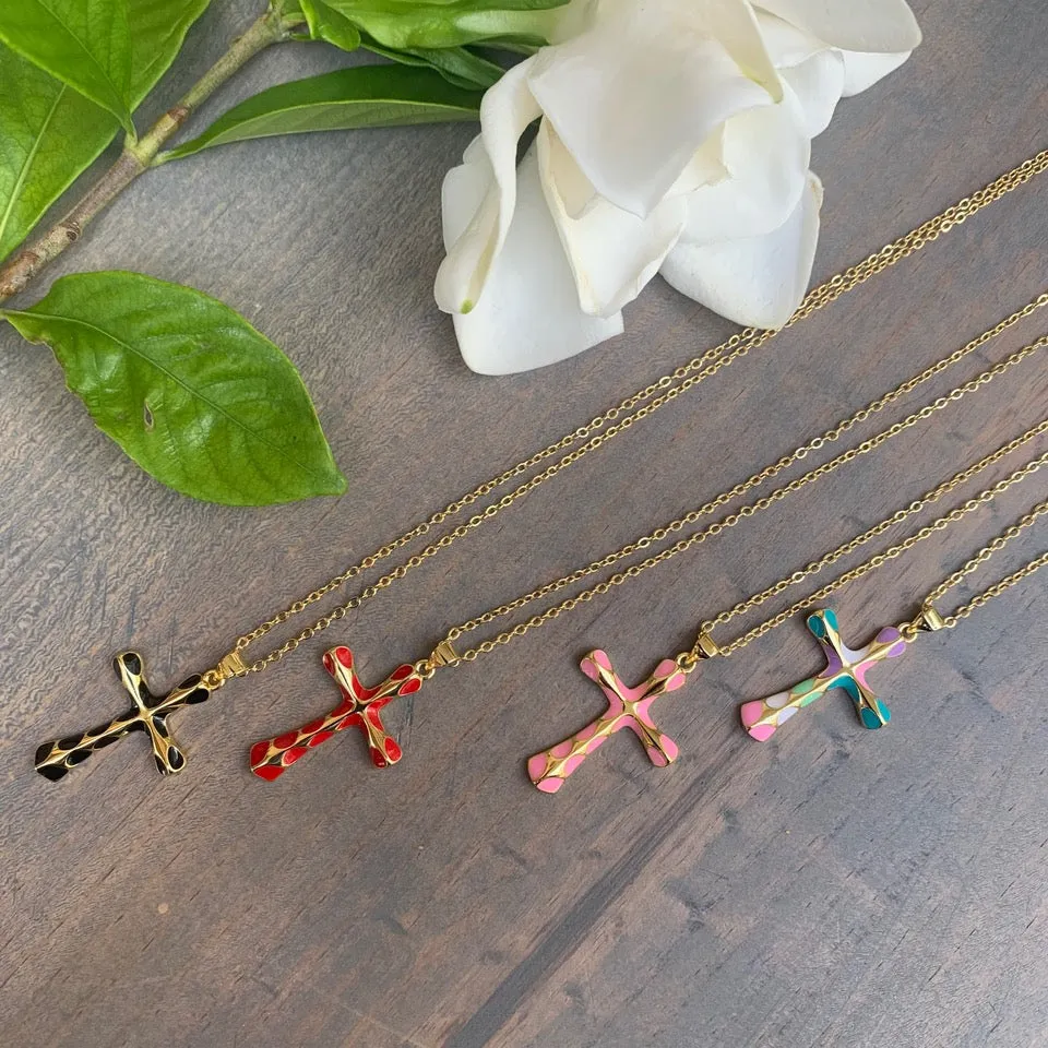 Gold Plated Chain with Enamel Cross Pendant 300-17 | Erika Williner Designs