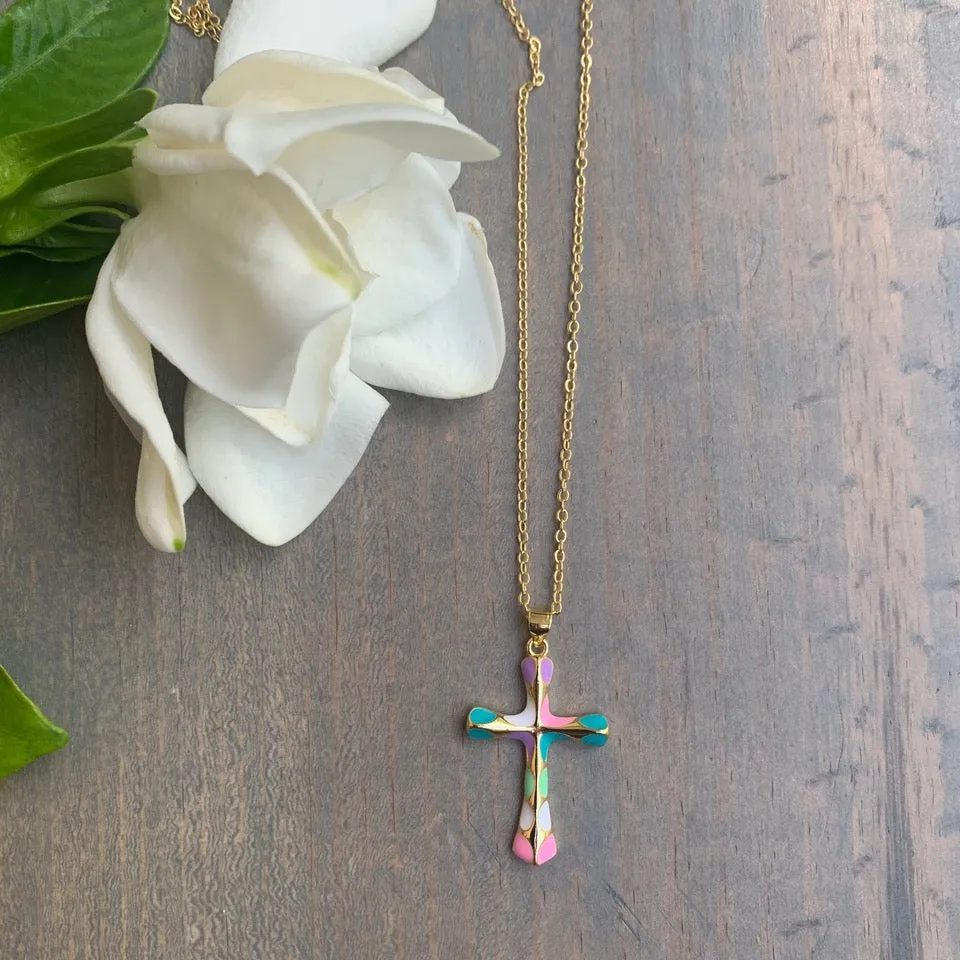 Gold Plated Chain with Enamel Cross Pendant 300-17 | Erika Williner Designs