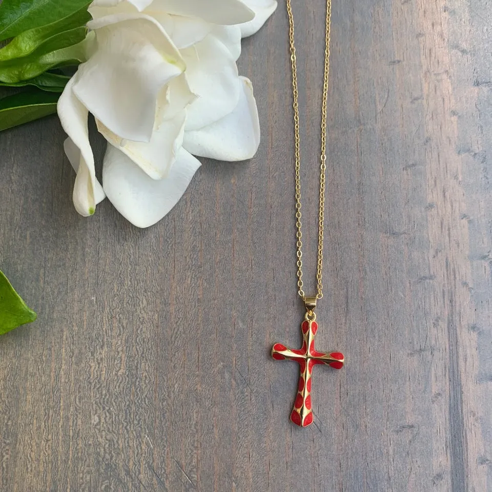 Gold Plated Chain with Enamel Cross Pendant 300-17 | Erika Williner Designs