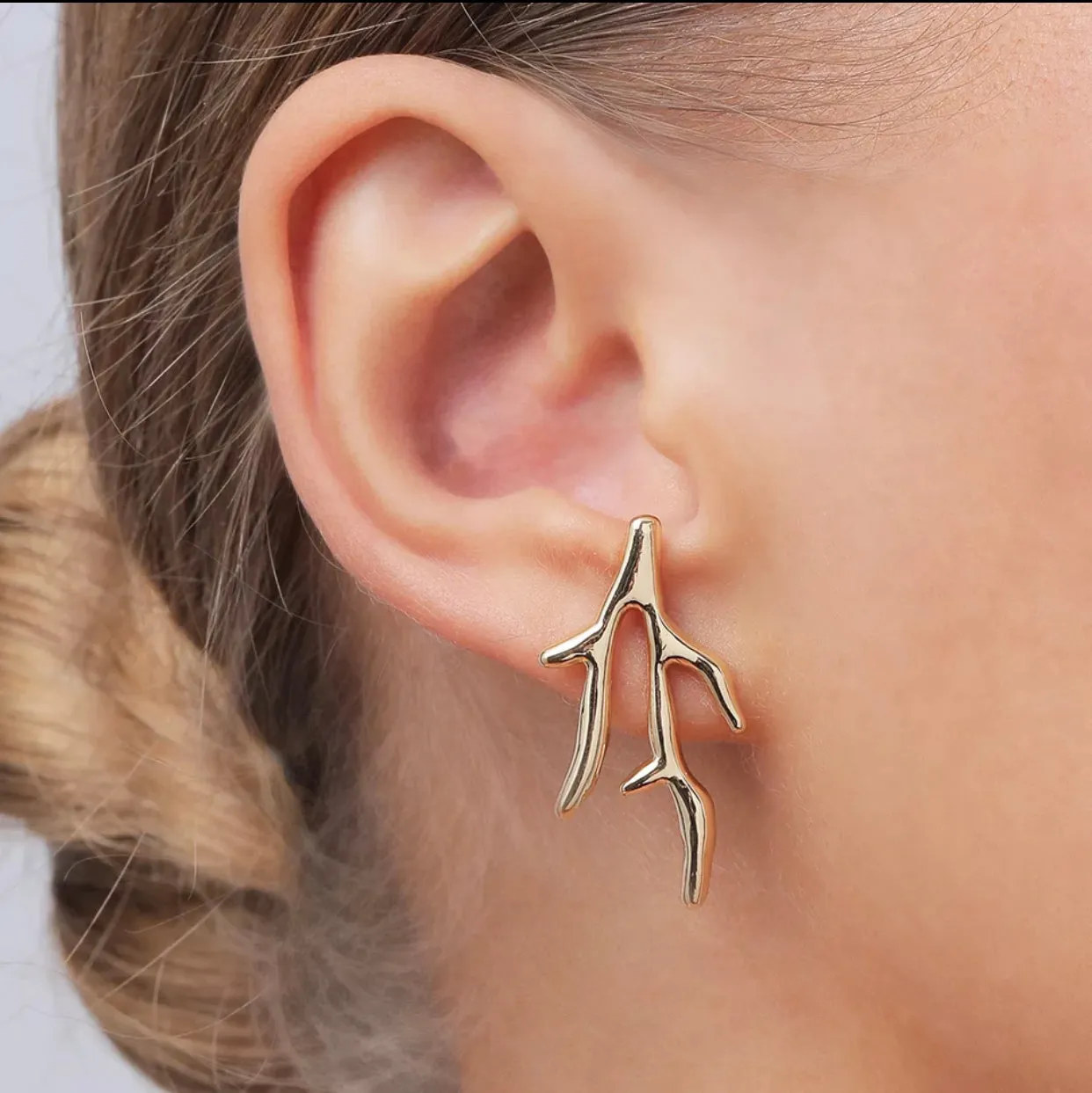 Gold Plated Coral Shape Ear Cuff and Coral Branch Earring 250-3 | Erika Williner Designs
