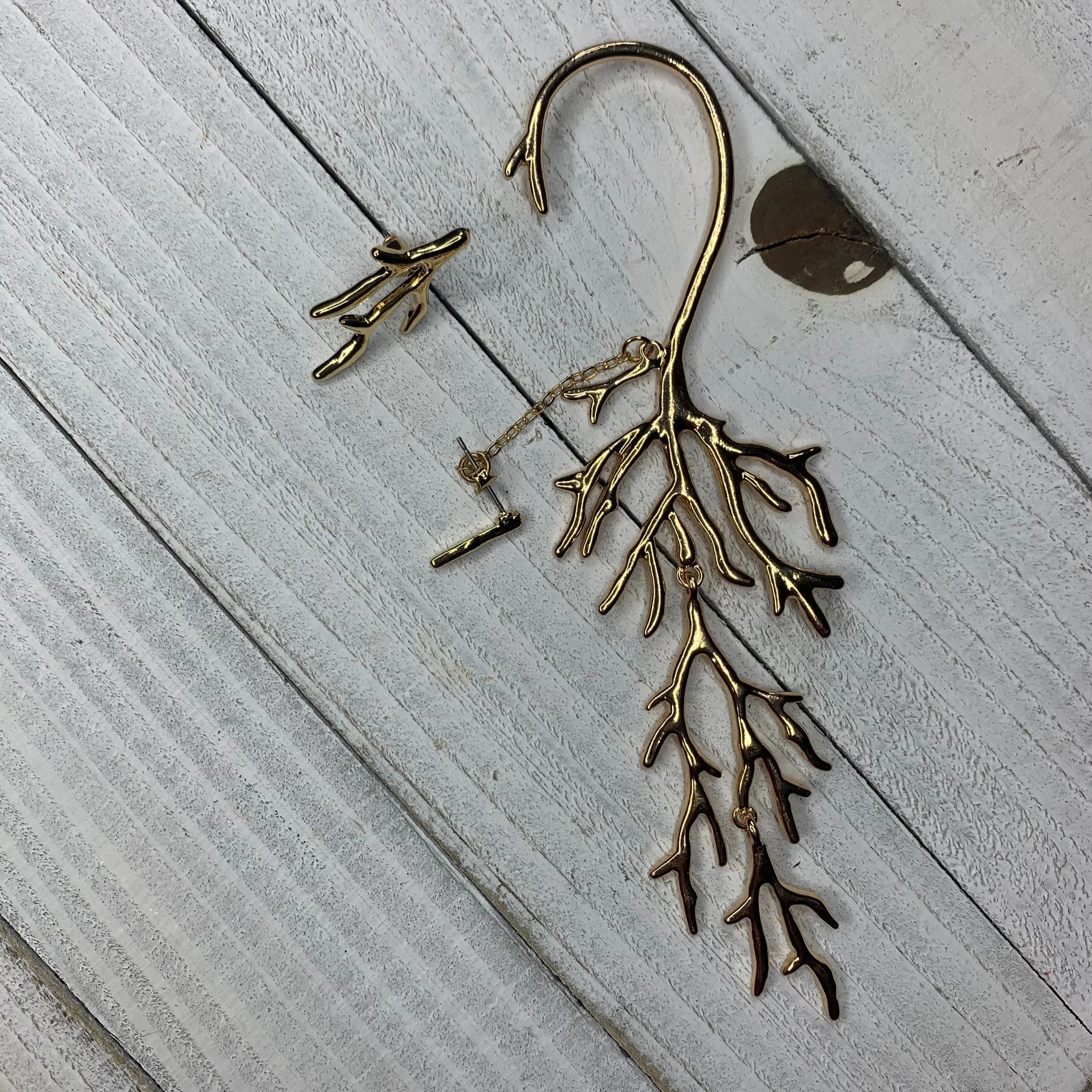 Gold Plated Coral Shape Ear Cuff and Coral Branch Earring 250-3 | Erika Williner Designs